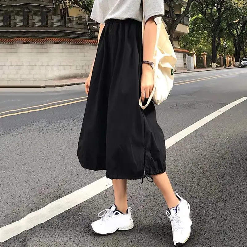 Branco preto roxo algodão linho saia feminina 2025 coreano cintura alta escola lanterna saia plus size autunm saias longas 5xl 6xl