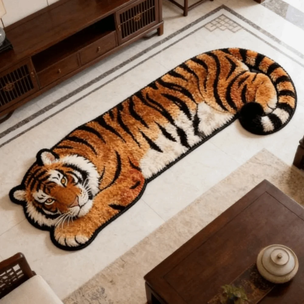 Unique 2D Flat Tiger Bedroom Carpet Water-absorbing Abrasion-resistant Doormat Non-slip Lifelike Bedside Rug Home Decor