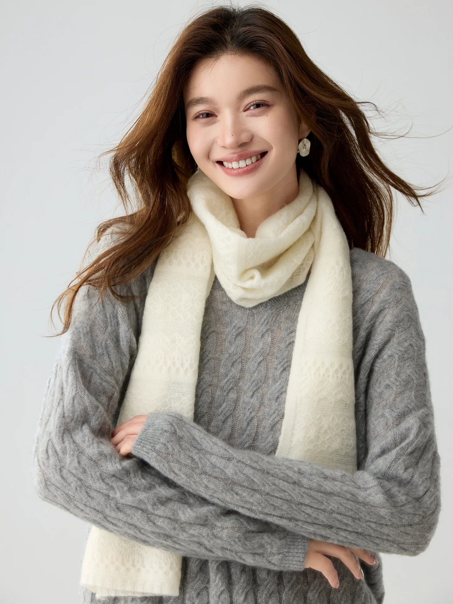 TLOML Women’s 100% Cashmere Shawls Hollow Out Lace Scarf Autuam Winter Fashion Soft Warm Office Lady Cashmere Knitwear Shawl