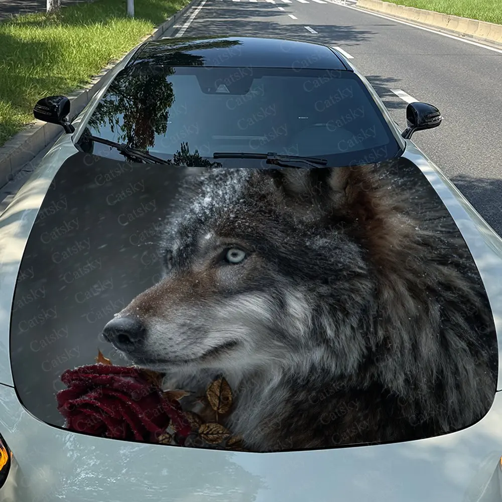 

Rose And Grey Lion Car Hood Decal, Durable Self-Adhesive PVC Sticker, Waterproof And Scratch-resistant Car Vinyl Wrap