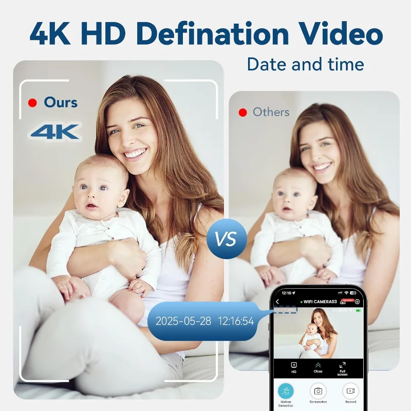 جديد X5 4K HD كاميرا أمان WiFi لاسلكية في الهواء الطلق داخلي للرؤية الليلية لا حاجة للطاقة SD بطاقة كشف الحركة تخزين سحابي مجاني