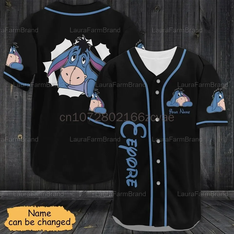 2024 New Eeyore Baseball Jersey Custom Name Disney Baseball Jersey Casual Sports Shirt Mens Womens Baseball Jersey