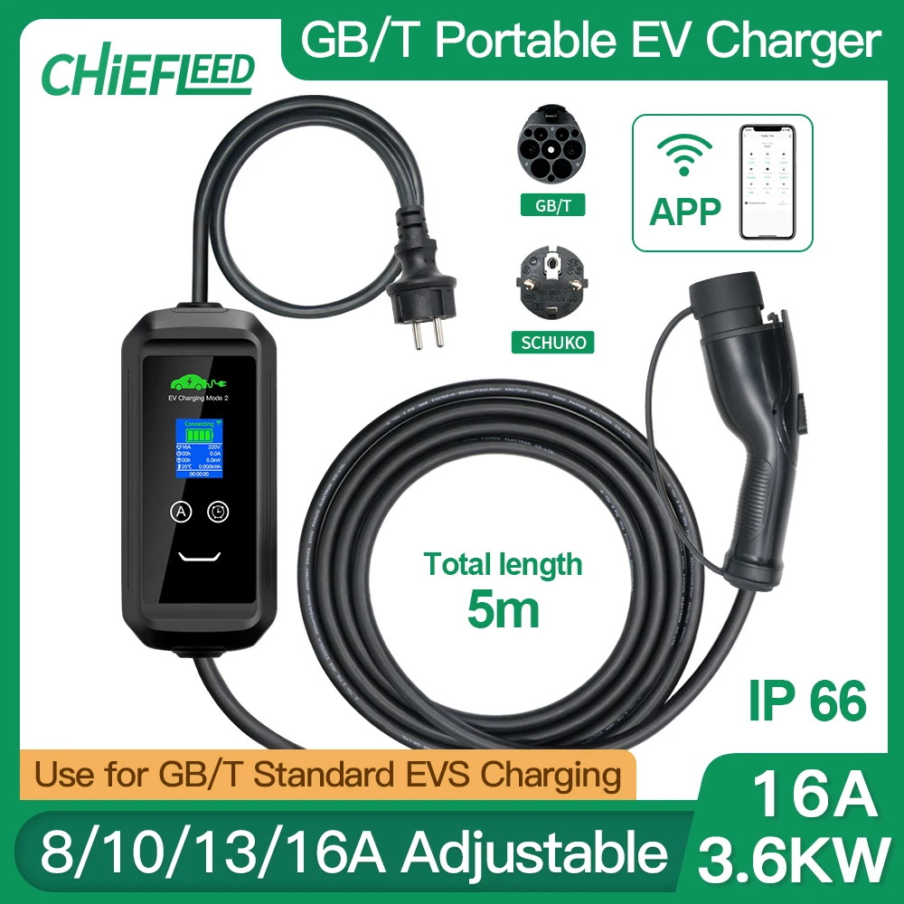 

Chiefleed APP Control GBT EV Charger 16A 3.6kw 11kw 32A 7.2kw With WIFI 220V EU Plug Home Charge Delay IP66 No APP 3.6kw Charge