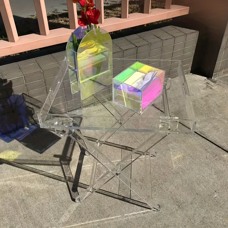 Acrylic Transparent Folding Coffee Table, Light Luxury Movable Storage Shelf, Durable Portable Table