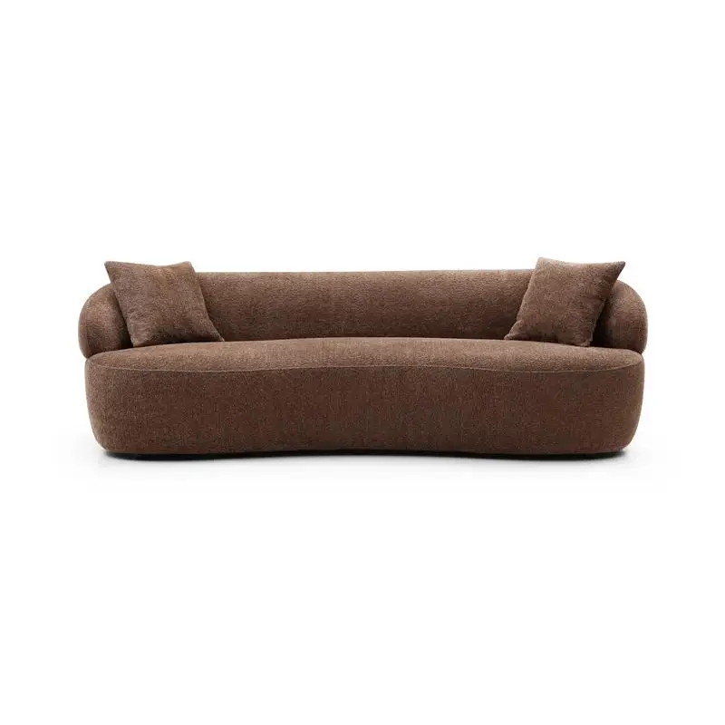 Braunes, modernes, geschwungenes Sofa aus der Mitte des Jahrhunderts, 3-Sitzer-Wolkencouch, Bouclé-Stoffcouch für Wohnzimmer, Schlafzimmer, Bürositze
