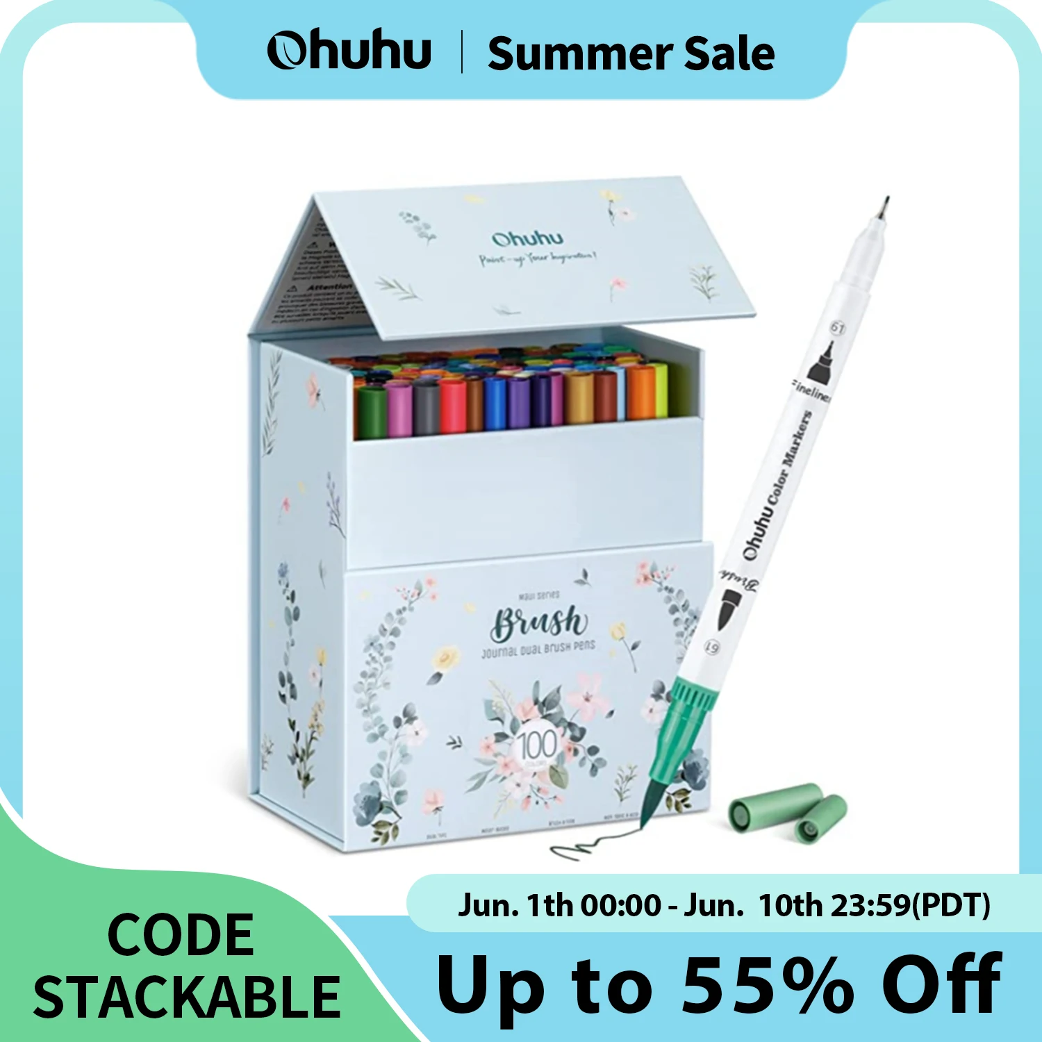 Ohuhu marqueurs d'art double pointe ensemble de marqueurs de ligne stylo aquarelle coloriage pinceau de couleur à l'eau Fineliner peinture dessin fournitures scolaires