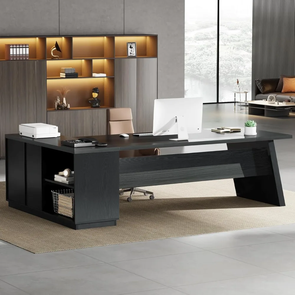 

L-Shaped Executive Desk, 78-Inch Modern Office Desk w/Drawers and Lateral File Cabinet, Large Computer Desks w/Storage Shelves