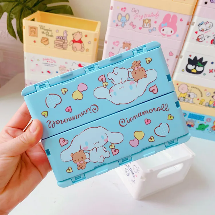 Sanrio Foldable Mini Storage Box Cute Cartoon Hellokitty Melody Desktop Sundry Basket Kawaii Cinnamoroll Cosmetic Storage Box