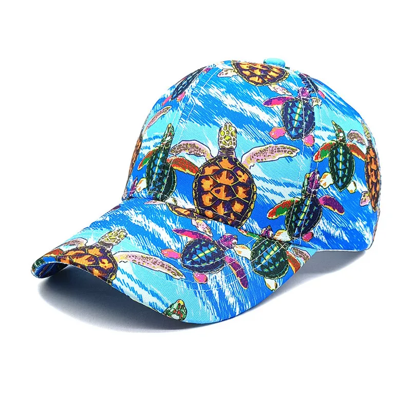 2024 Spring Summer Polyester Cartoon Turtle Print Casquette Baseball Cap Adjustable Outdoor Snapback Hats for Men and Women 33