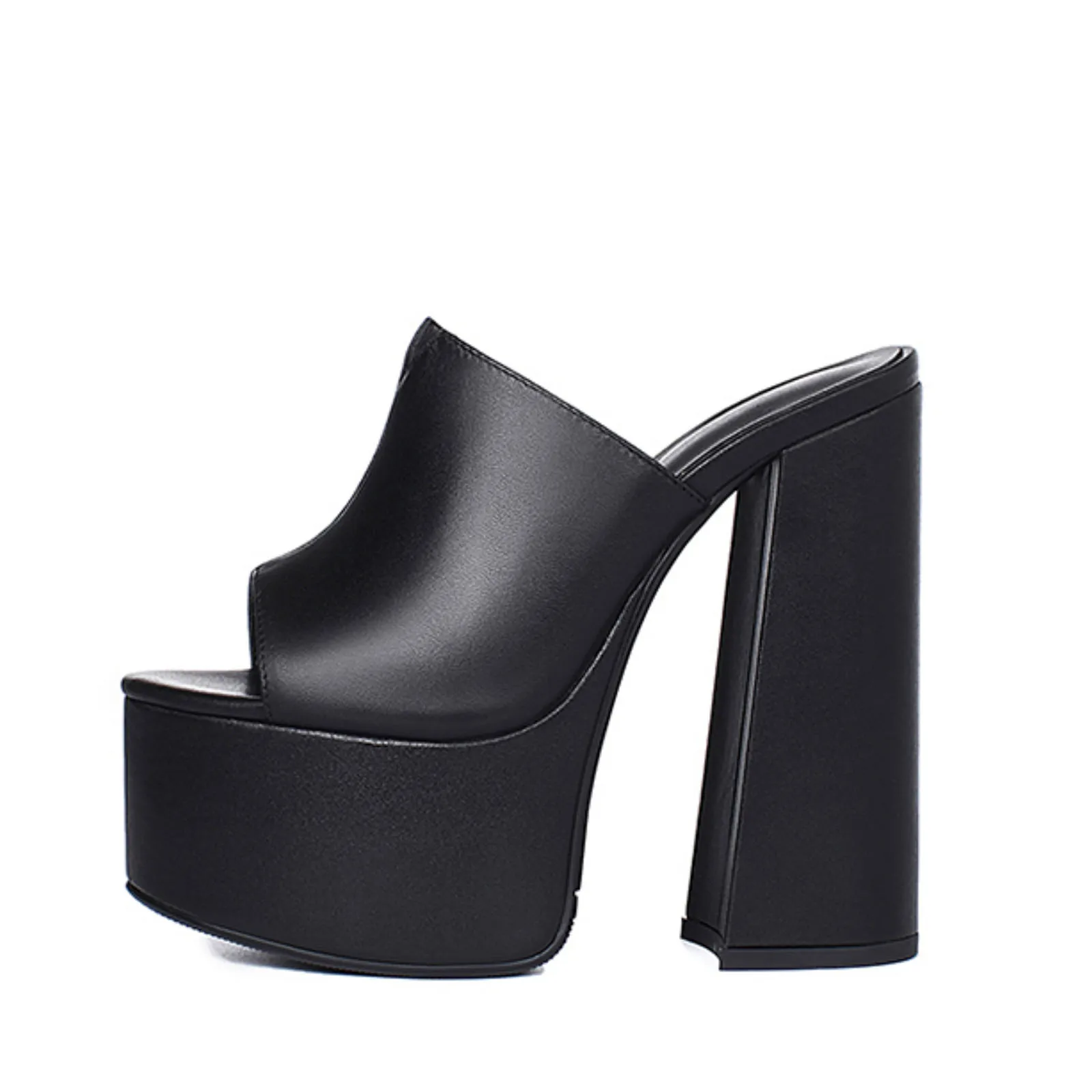 Arden Furtado Summer Peep Toe Platform Super High Heel Word Slippers Extra Large Size Black Round Toe Pull-on Mules