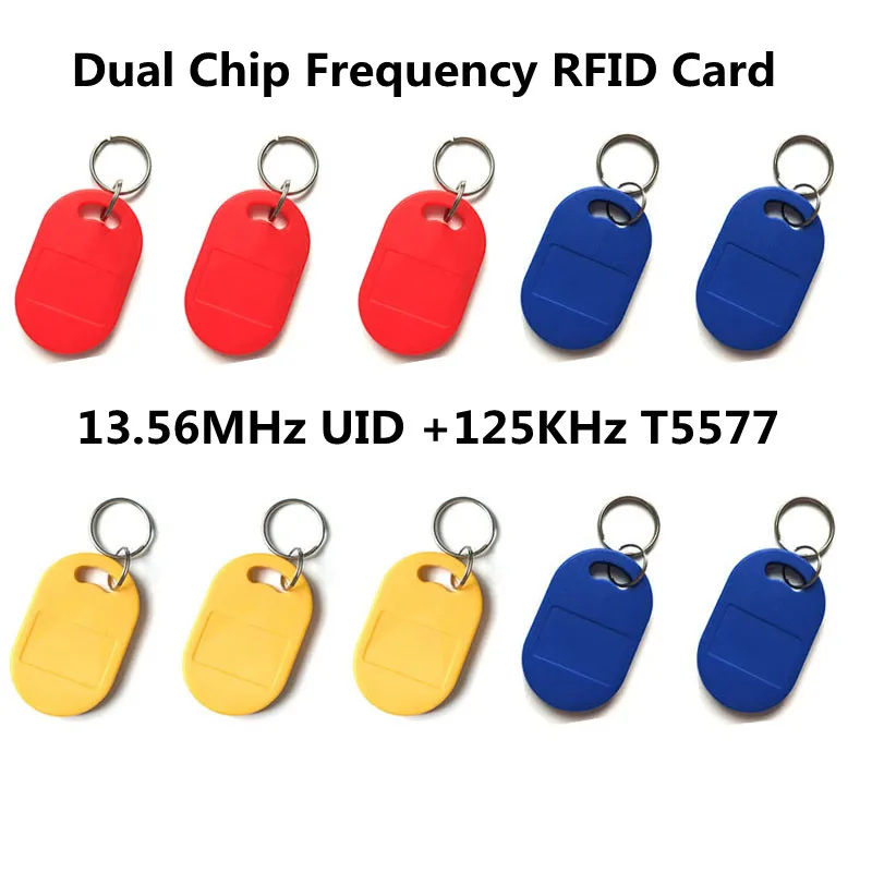 Dual Chip Frequency RFID 13.56Mhz 1K UID and T5577 125Khz ID Card Key Tag Keyfob Readable Writable Rewrite for copy clone copier