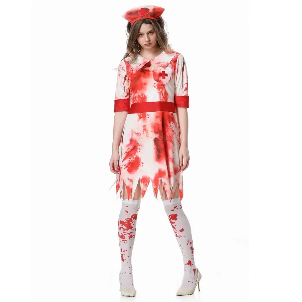 

Halloween Party Dress Up Bloody Nurse Role Play Carnival Masquerade Outfit Horror Campus Costume Women Zombie Cosplay Costume