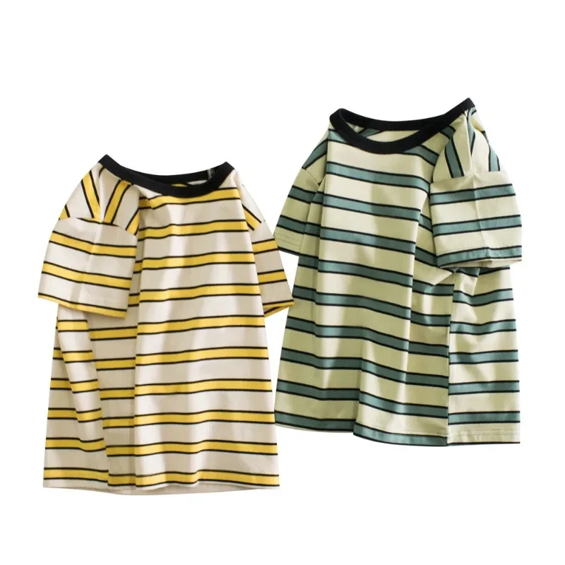 

Fashion Casual New Striped T Shirt Boys 2025 Summer Men Women Clothing Short Sleeve O-Neck Polyester Tops Tees Kids Clothing 6xl