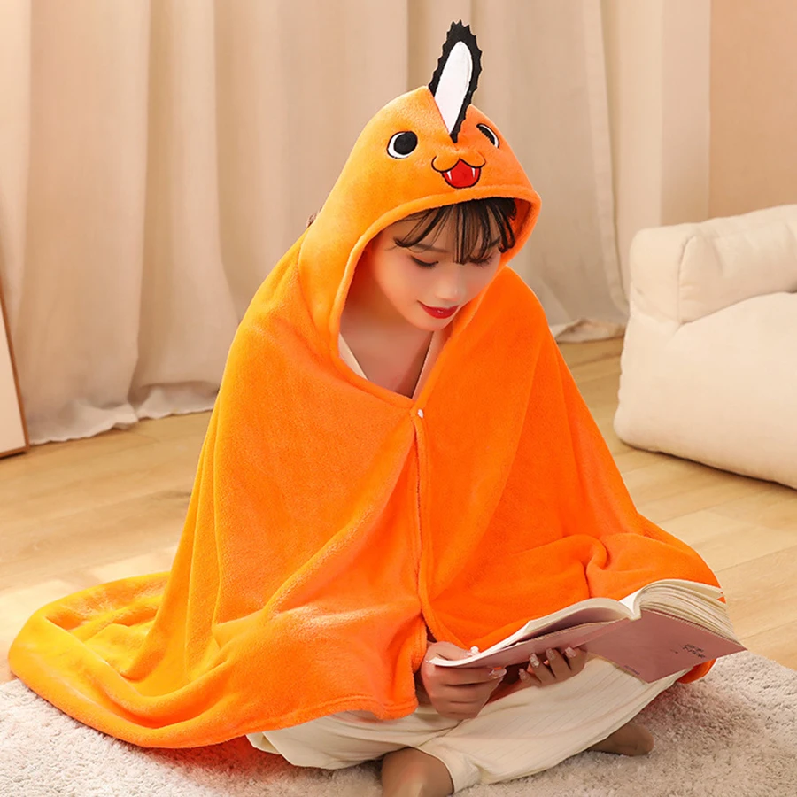 Pochita Blanket Anime Chainsaw Man Pochita Cosplay Cloak Costume Soft Warm Plush Flannel Blanket Cute Pochita Cape Costume