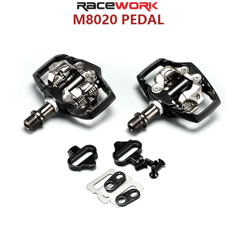 RACEWORK MTB PD M8020 Pedal Mountain Bike Pedal Clip with Cleats Automatic Bicycle Footrest Aluminum Paddle Bearings Pedal Parts