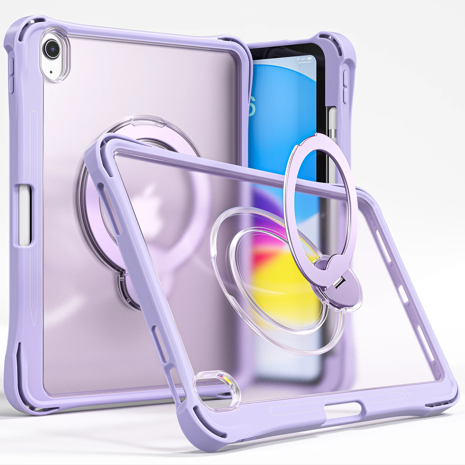 360 Rotating Kickstand Shockproof Case for iPad 11 A16 2025 10th Air11 2026 M3 M2 Pro11 M5 M4 Comfortable Grip Transparent Cover