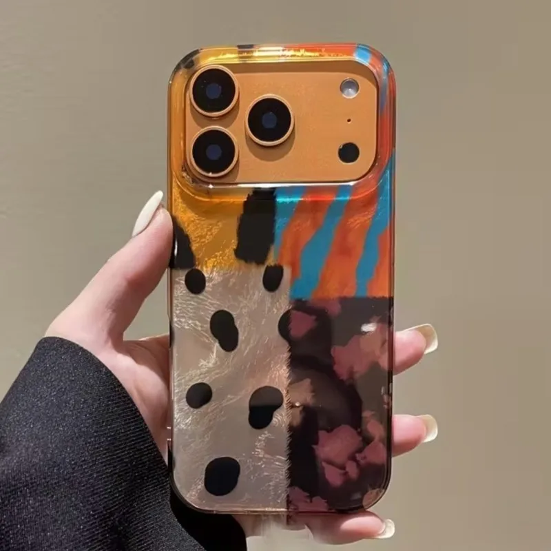 Abstract Color Block Polka Dot Large Window Phone Case For iPhone 17 16 15 14 13 12 11 Pro Max Clear Cover Trendy Art Funda