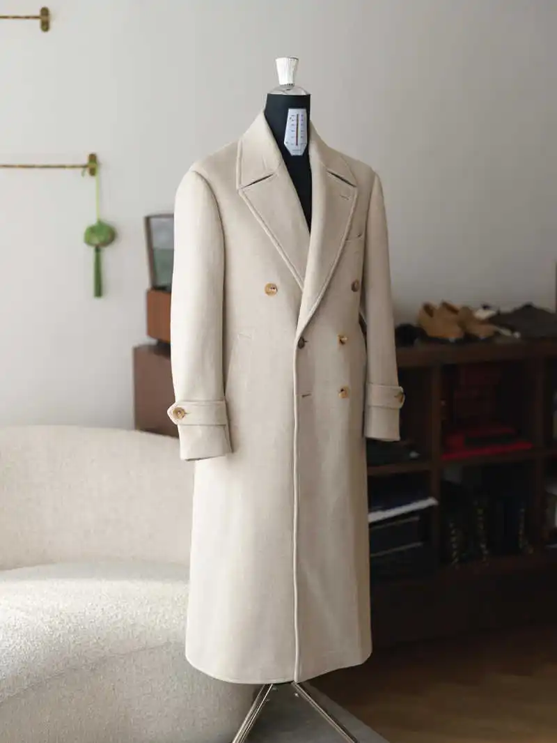 Manteau Long décontracté en mélange de laine pour hommes, veste à revers à Double boutonnage, vêtements une pièce personnalisés pour l'automne et l'hiver