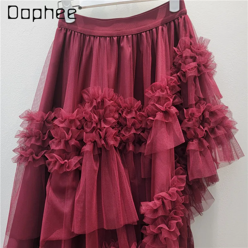 

Irregular Mesh Half Skirt Female French Elegant Socialite Layered Cake Skirt Women Commuter Fashion Mid-Length Puffy Skirts