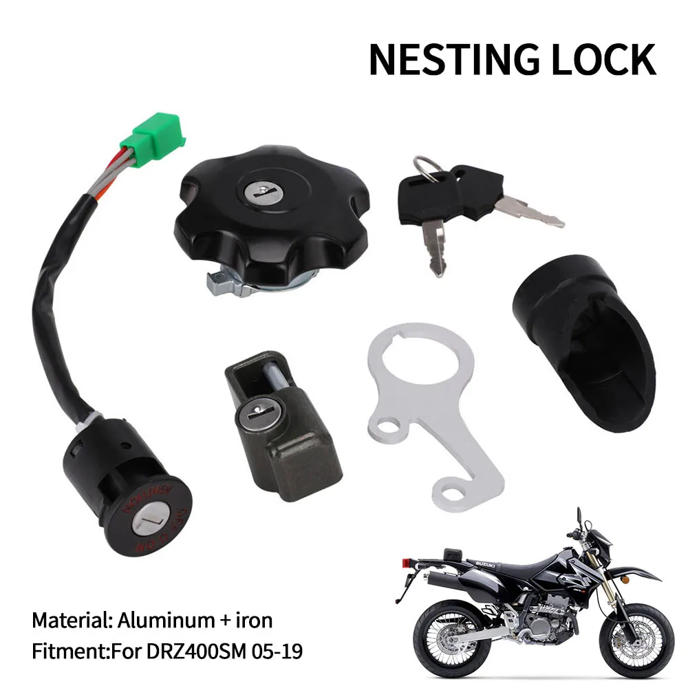 Motorcycle Accessories Ignition Key Switch Gas Cap Helmet Lock Set For SUZUKI DRZ400SM 2005-2019 Aluminum