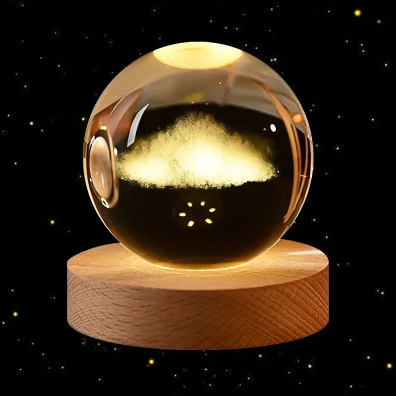 Hot 6cm 3D Crystal Ball USB LED night light bedroom decoration Atmosphere Lamp 3D planet moon lamp Laser Carving Children\'s Gift