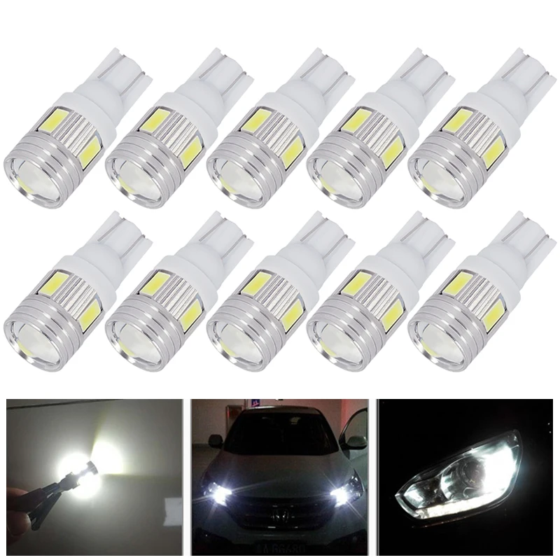 10 PCS Car LED SIgnal Light T10 W5W 5W5 194 Bulb 12V 7000K White 5630 SMD Auto Interior Dome Reading Door Wedge Side Trunk Lamps