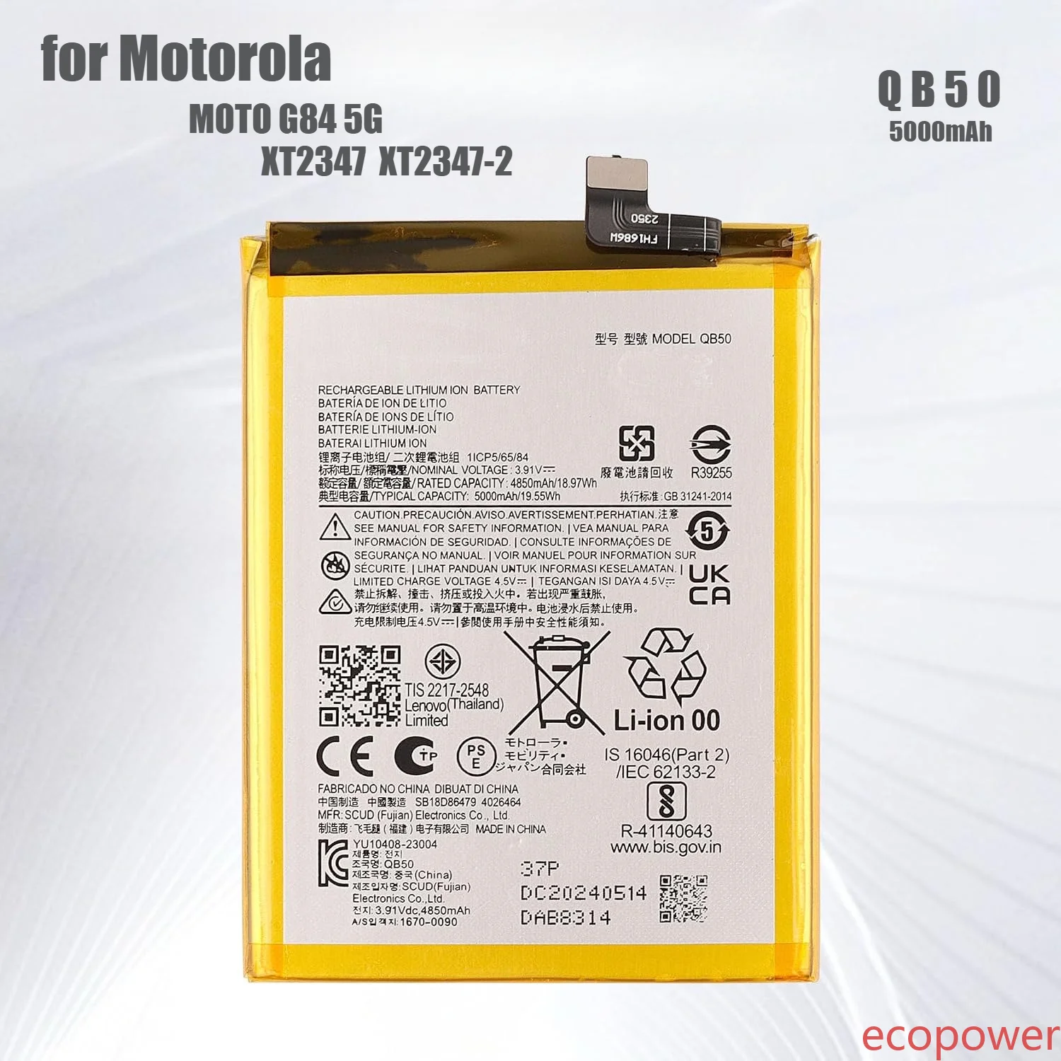 5000mAh Brand New Battery QB50 for Motorola MOTO G84 5G XT2347 XT2347-2 Mobile Phone Premium Replacement  Battery+Tools