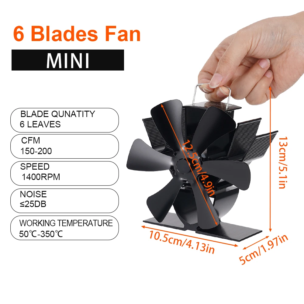 6 Blades Mini Fireplace Fan Heat Powered Stove Fan heat shield Wood Log Burner Quiet Energy Saving Heater Home Heat Distribution