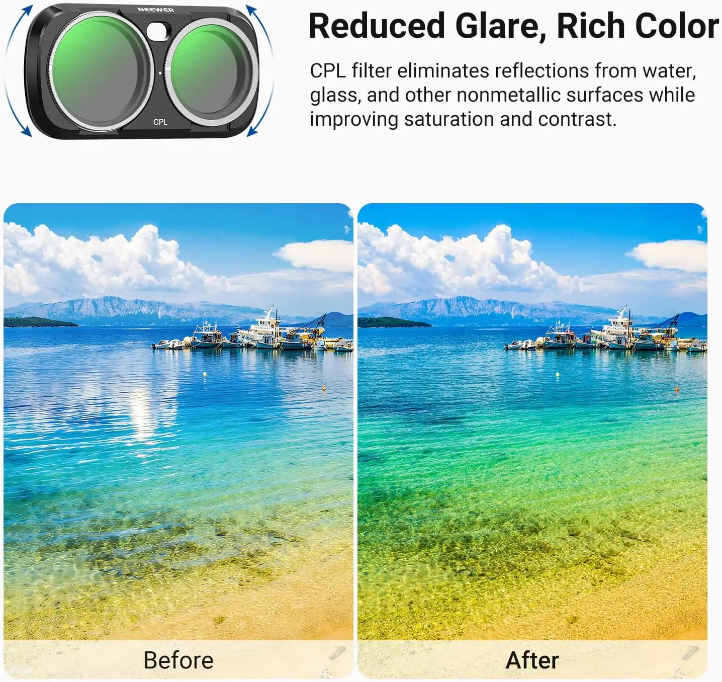 NEEWER ND CPL Effektfilter für Insta360 Luna Ultra, Schwarz, Neutraldichte ND8/16/32/64/128/256, Einstellbarer Zirkularpolarisator – Detail 6