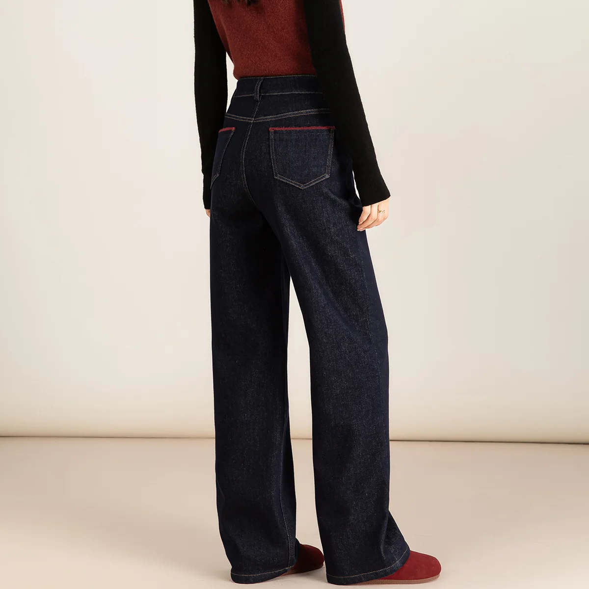 YJKDYK Retro High Waist Thick Wide Leg Blue Jeans Winter Warm Butt Lifting Hip Covering Slimming Women Floor-Length Trendy Pant