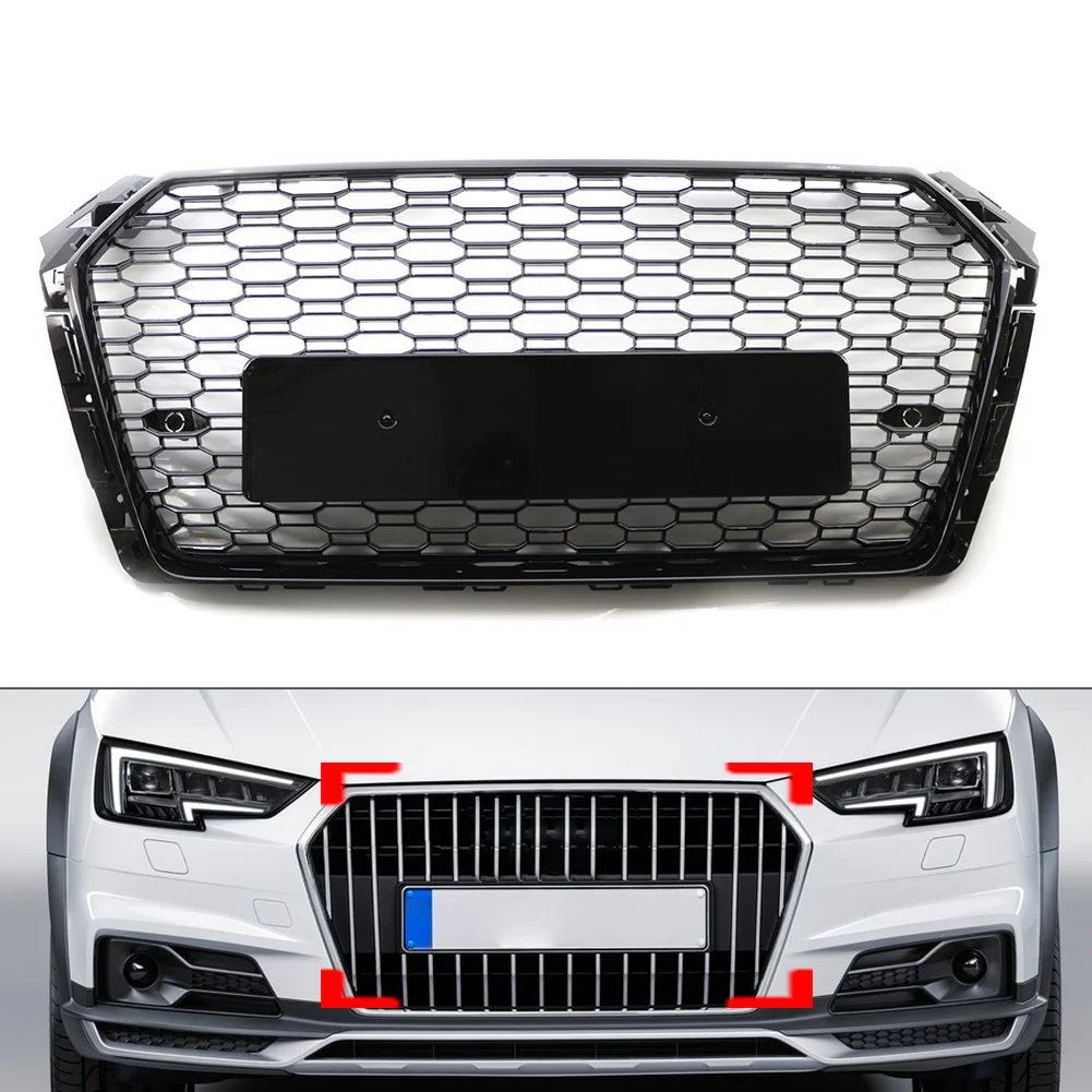 

RS4 Style Car Honeycomb Front Bumper Grill Mesh Hex Grille For Audi A4 S4 2017 2018 2019 Black