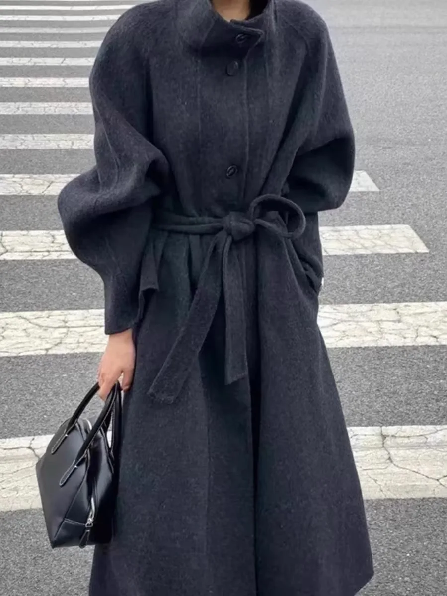 24 years spring and autumn high-end stand collar double-sided wool coat long age reduction thick women's coat