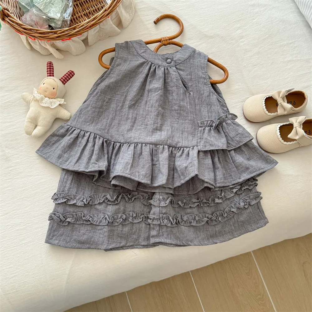 

Комплекты одежды для девочек, лето 2025 г., детские платья принцессы, рубашки, топы, брюки, милый костюм из 2 предметов для малышей, модная одежда для детей 5, 6 7 лет