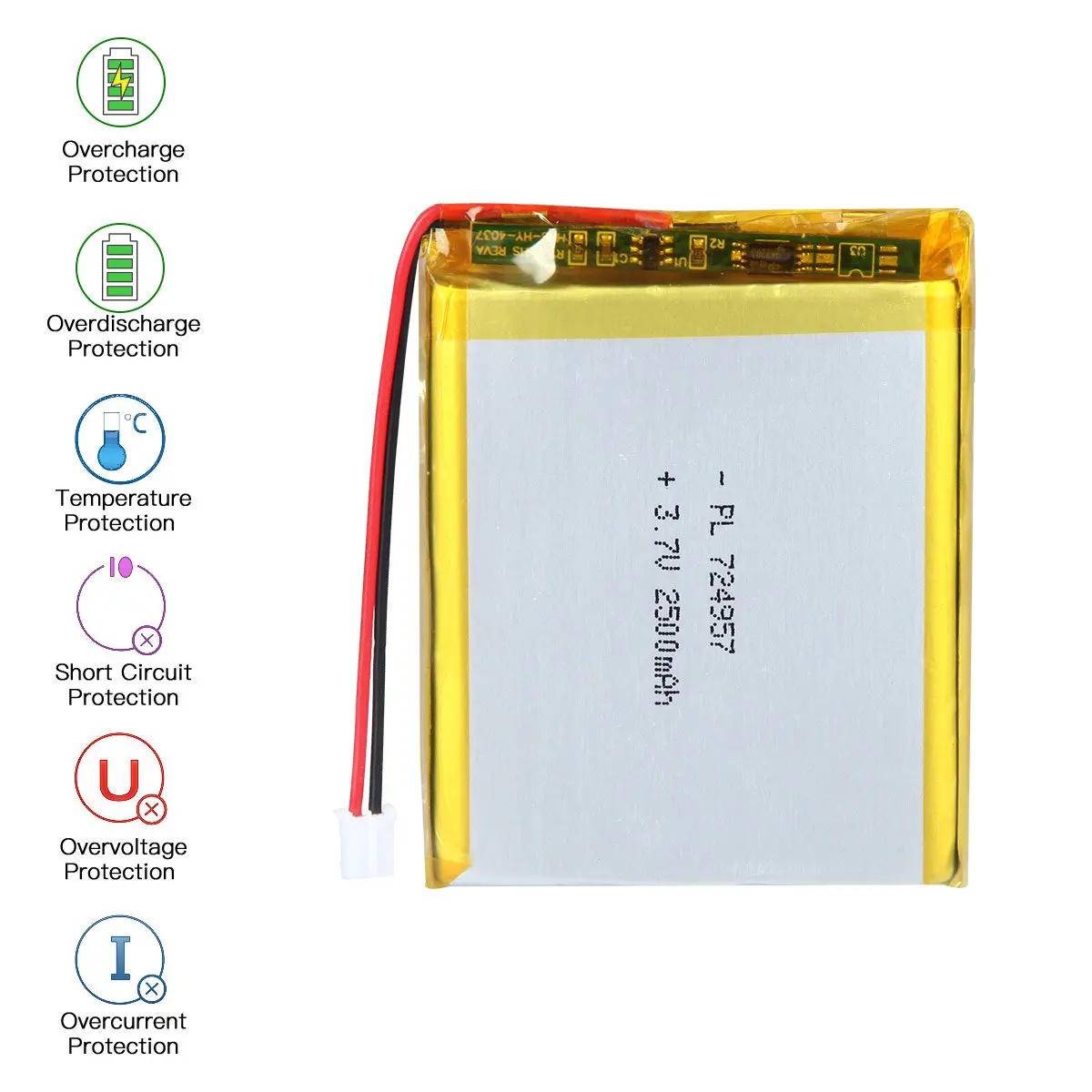 3.7V 2500mAh 724957 بطارية ليثيوم بوليمر قابلة للشحن طول 59 مللي متر