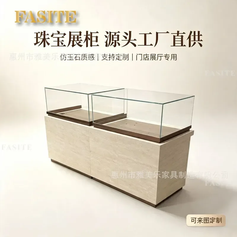 For Jewelry Store Imitation Jade Display Showcase Custom Light Luxury Glass Counter Showroom Cabinet Source Factory