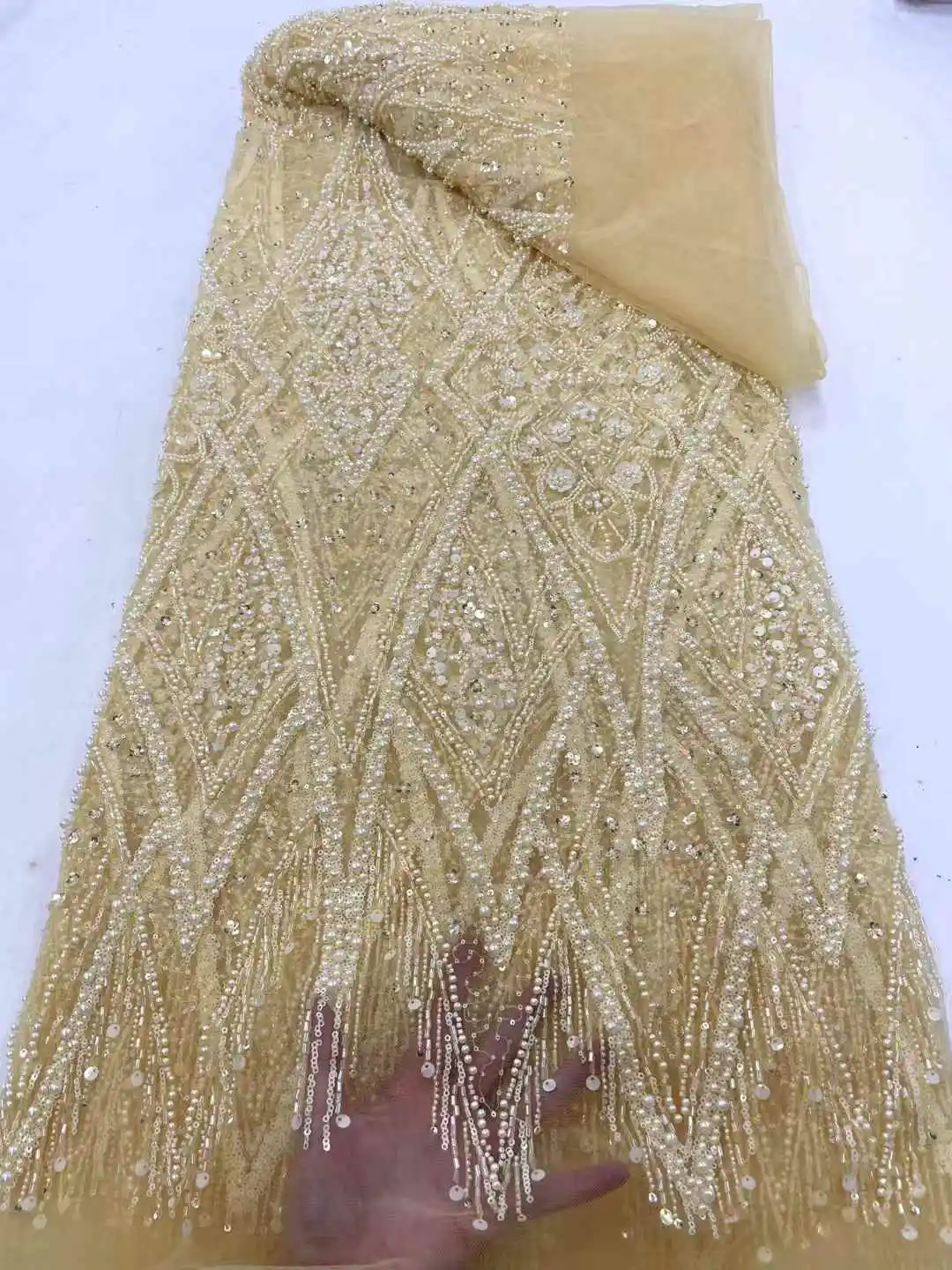 African Lace Fabric 2025 Sequins Beaded Embroidery Groom Nigerian Bridal High Quality French Tulle Lace Fabric For Sewing WS