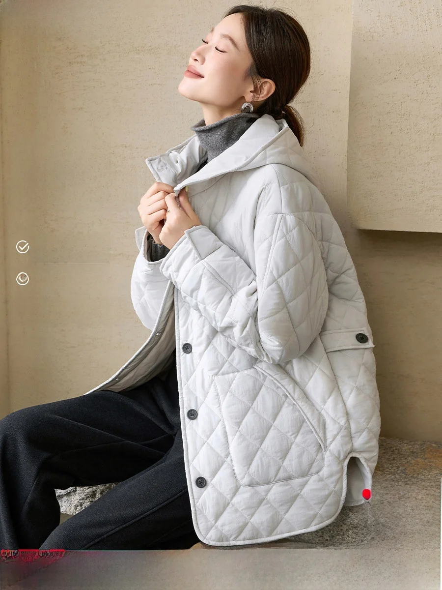 

Mehan Cotton Jaet Korean Sle Straight Cut Long Sve Hooded Coat Lightweight Casual Slimming Winter New Arrival