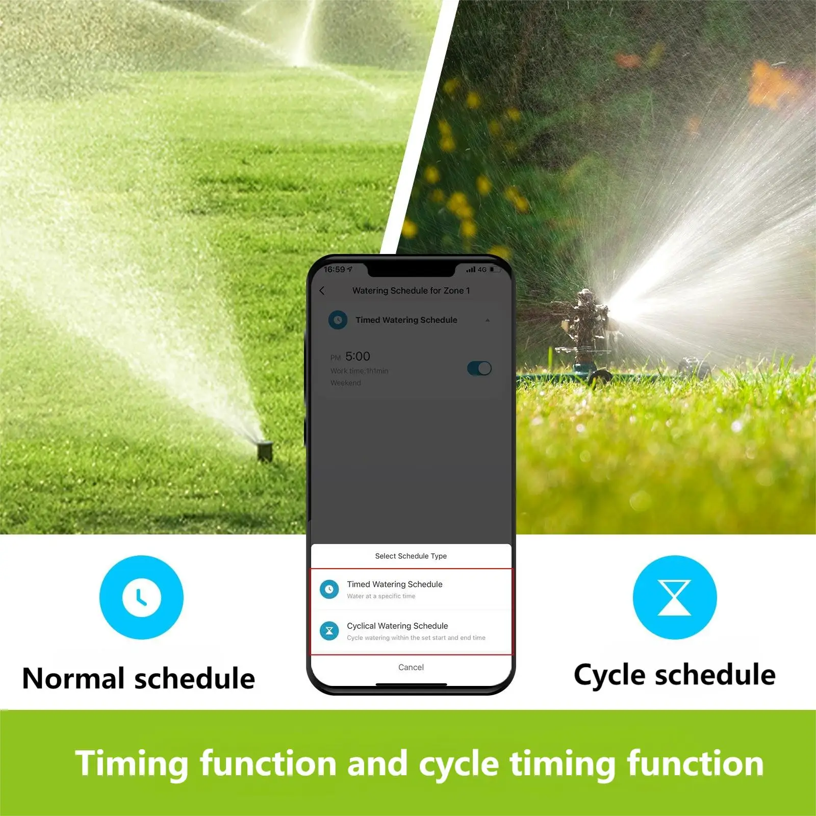 Bluetooth Smart Home Garten 2-Wege-Bewässerungswasserventil App Fernbedienung Sprinkler Doppelauslass Bewässerungsventil Timer