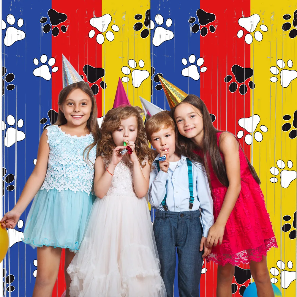 2er-Pack Paw-Geburtstagsparty-Zubehör, Lametta-Folien-Fransenvorhänge, Fotokabinen-Requisiten, Hintergrund, Haus-Eingangsbereich- und Raumdekoration für Kinder – Detail 5