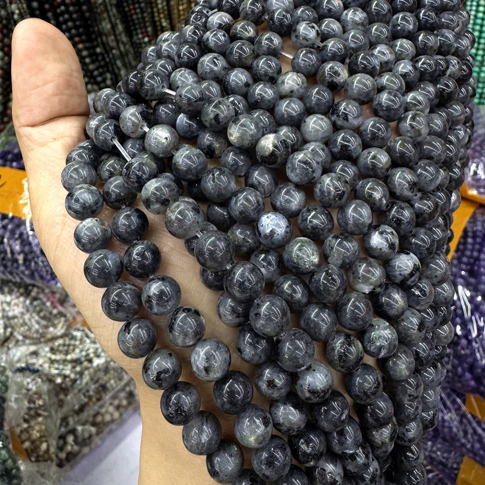Perles Rondes Naturelles en Larvikite Noire, Labrumen, 4/6/8/10/12/14mm, pour Fabrication de Bijoux, Bracelet, DIY