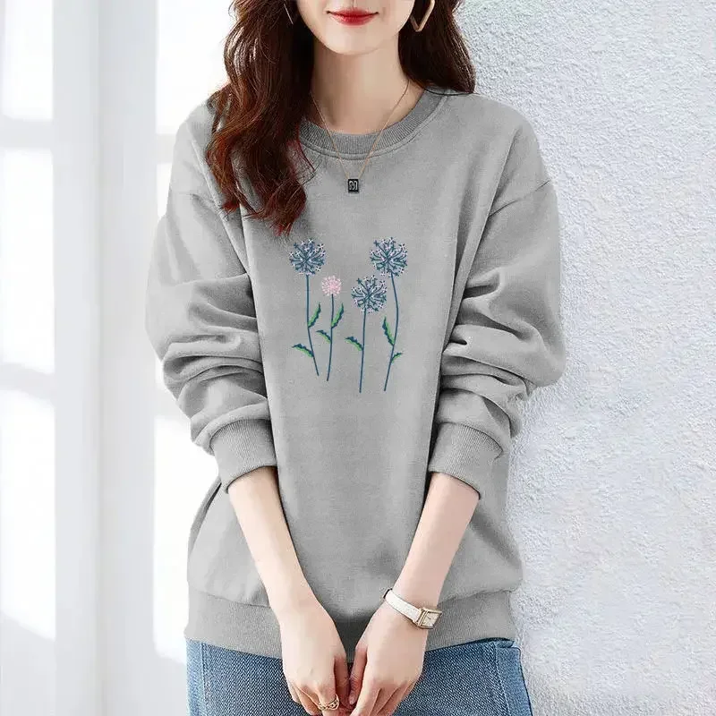 

Осенне-зимние женские свободные пуловеры с круглым вырезом и длинными рукавами с принтом, корейские толстовки, модные классические повседневные универсальные топы