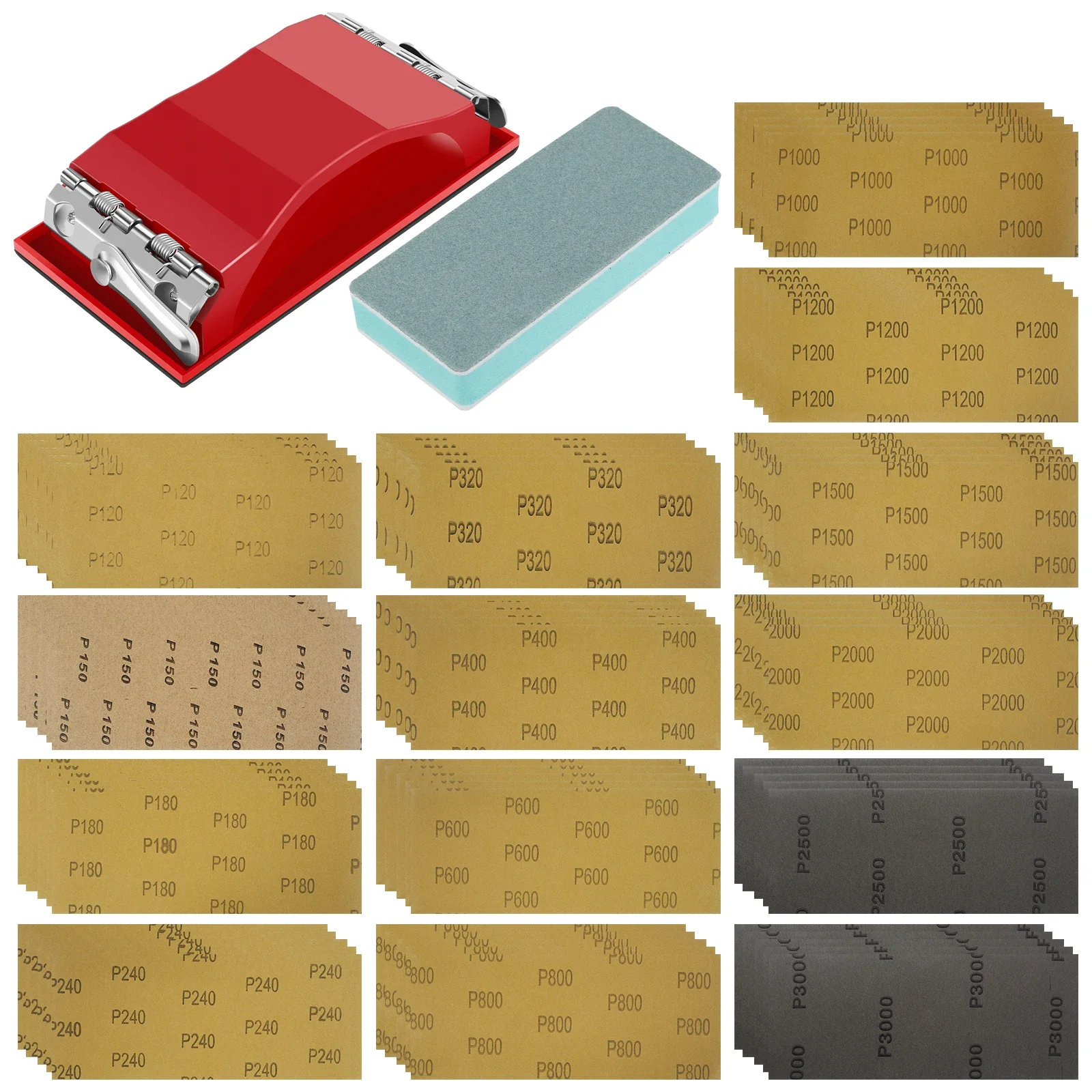 

Sandpapers 70Pack 120 to 3000 Assorted Grit Sandpapers with Sanding Block Sander, Sanding Sheets for Sanding Automotive Polish