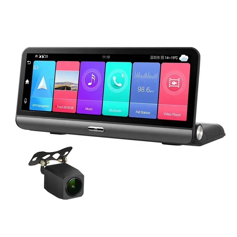 Yikoo full Hd 8 inch touch screen car camera wifi 4G car gps navigation dvr dual dash camera Android 8.1 dvr recorder