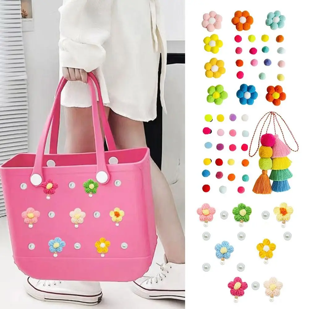 Colorful Charms for Bogg Bags DIY Rubber Beach Bag Beach Bag Accessories Charms Flowers and Pearls Pom Pom Tassel for Bogg Bag