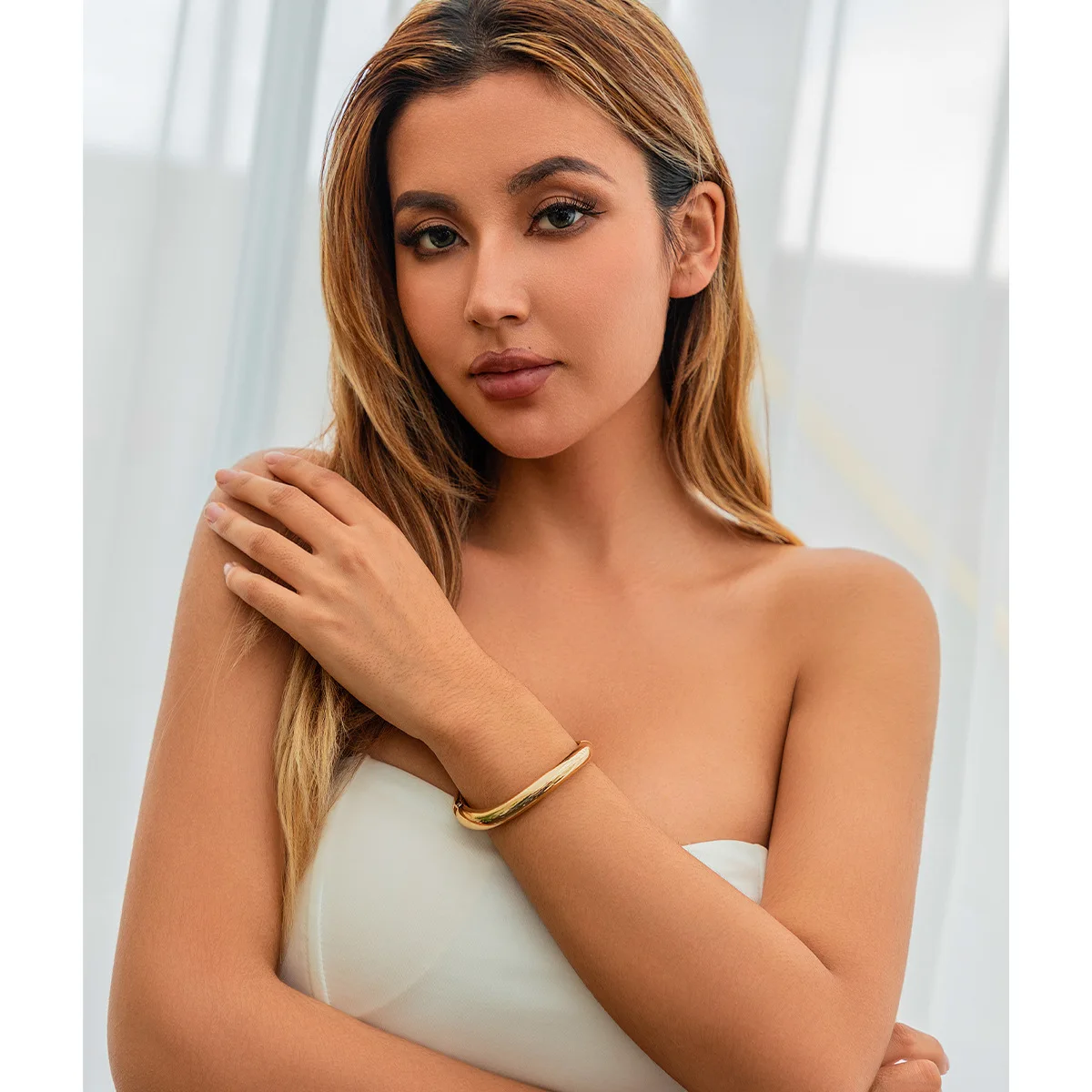KMVEXO Round Smooth Bracelet Bangle Women Minimalist Gold Silver Color Texture Charm Wrist Jewelry Couple Jewelry Steampunk