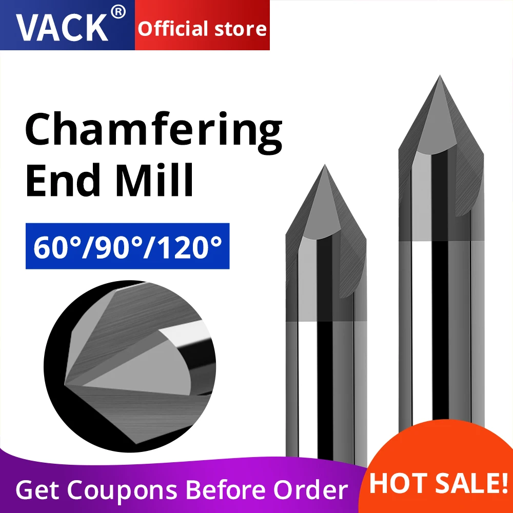 VACK 60°  90° 120° Chamfer End Mill 3-12mm Carbide Chamfering Milling Cutter V Router Bit Metal Cutters CNC Machine Tool Part