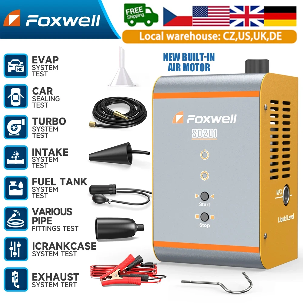 FOXWELL 자동차 연기 발생기, 자동차 EVAP 연기 기계, 진단 테스터, 진공 연료 파이프, 오일 누출 감지기, SD201, 12V