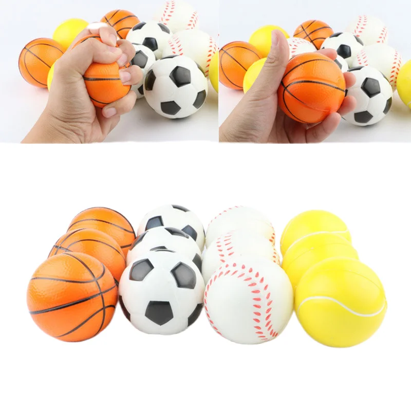 12Pcs 63mm Children Soft Football Basketball Baseball Tennis Toys Foam Sponge Decompression Vent Stress Balls Soccer Anti Stress