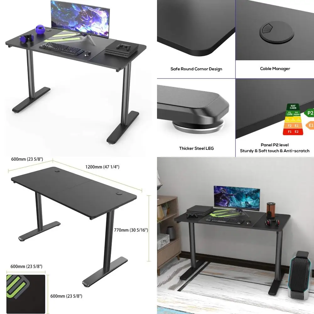 

Sturdy 47 I-Shaped Leg Modern Home Office and Gaming Desk for PC and Laptop, Ideal for Study and Work
