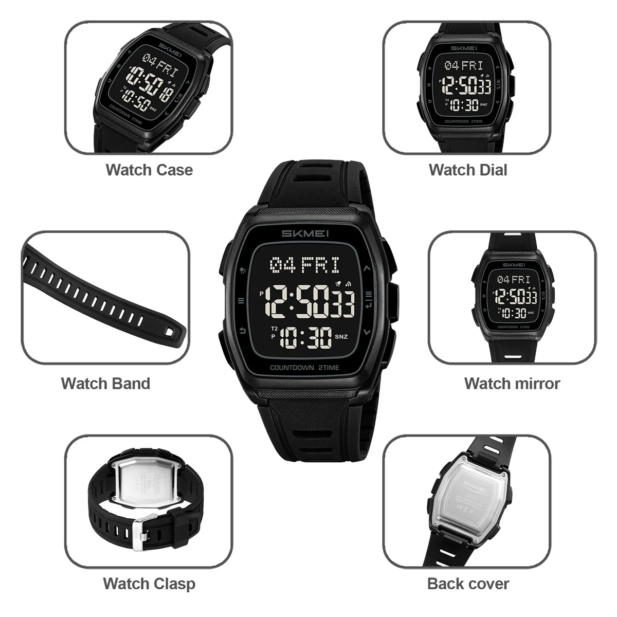 SKMEI Sports World Time Waterproof Electronic Watches For Men Women Fashion Digital Wristwatches Chrono Count Down Timer Watch